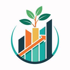 A plant emerging from a bar chart, symbolizing growth and progress in a business or financial concept, A simple, elegant design incorporating the initials of a skincare brand