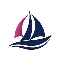 A sailboat with a pink sail gliding on water, A simple, elegant logo featuring a stylized sailboat silhouette