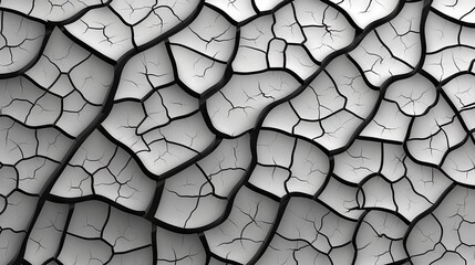 Cracked surface texture with abstract patterns. Monochrome mosaic tiles with a crackled texture creating a dynamic pattern. Concept of abstract design, digital illustration. Background - obrazy, fototapety, plakaty