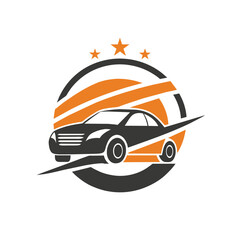 A car with a star emblem on the roof parked on the street, A simplistic logo design with a subtle nod to the car rental industry
