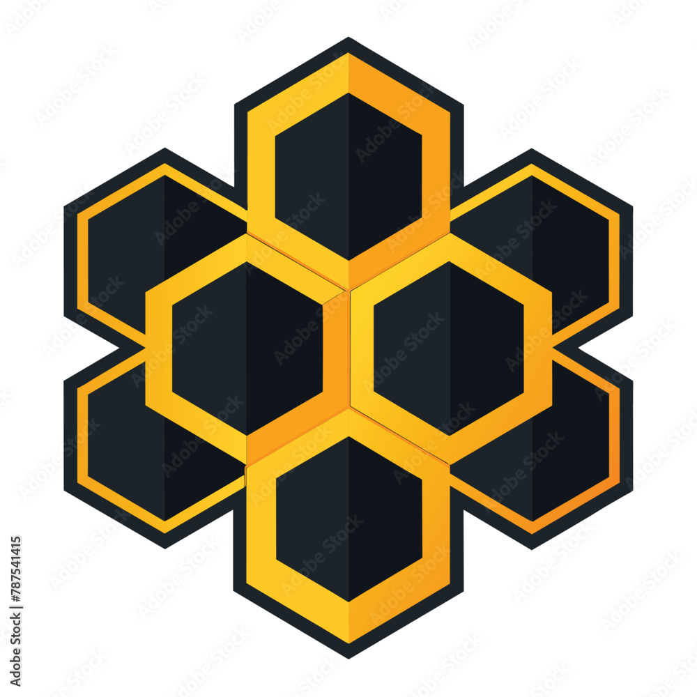 Poster a cluster of sleek black and yellow hexagonals creating a modern and geometric pattern, a sleek and 