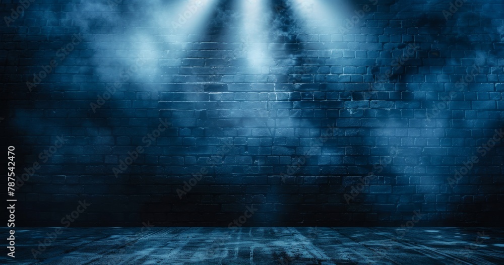 Aufkleber dark background, brick wall with a spotlight in the center of the frame spotlights shining on it in 