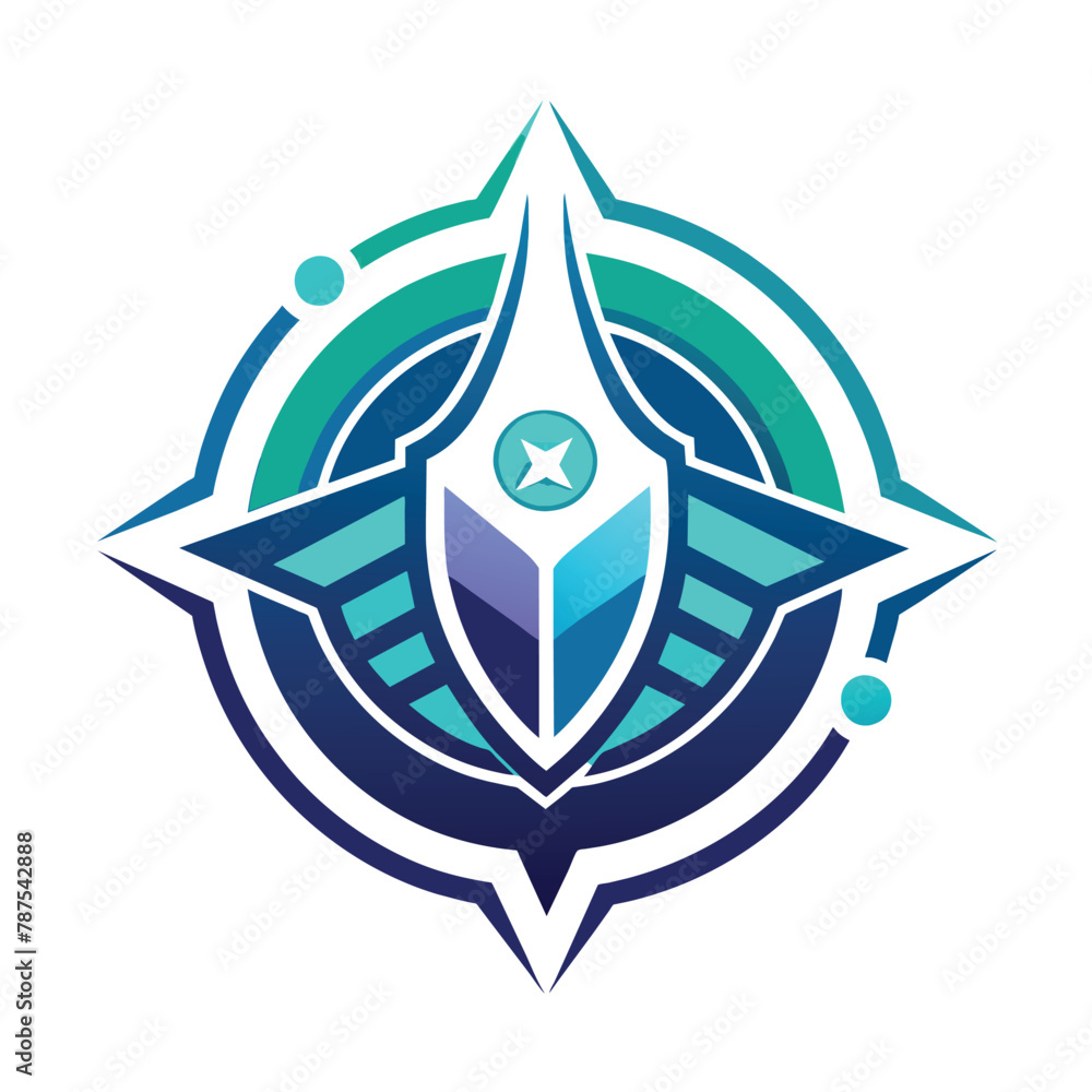 Poster stylized logo of a ship with a star in the center, designed for a tech startup, clean and minimalist