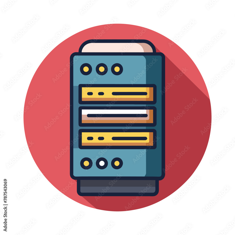 Poster flat icon representing a server, clean and minimalist design, clean, minimalist icon of a computer s