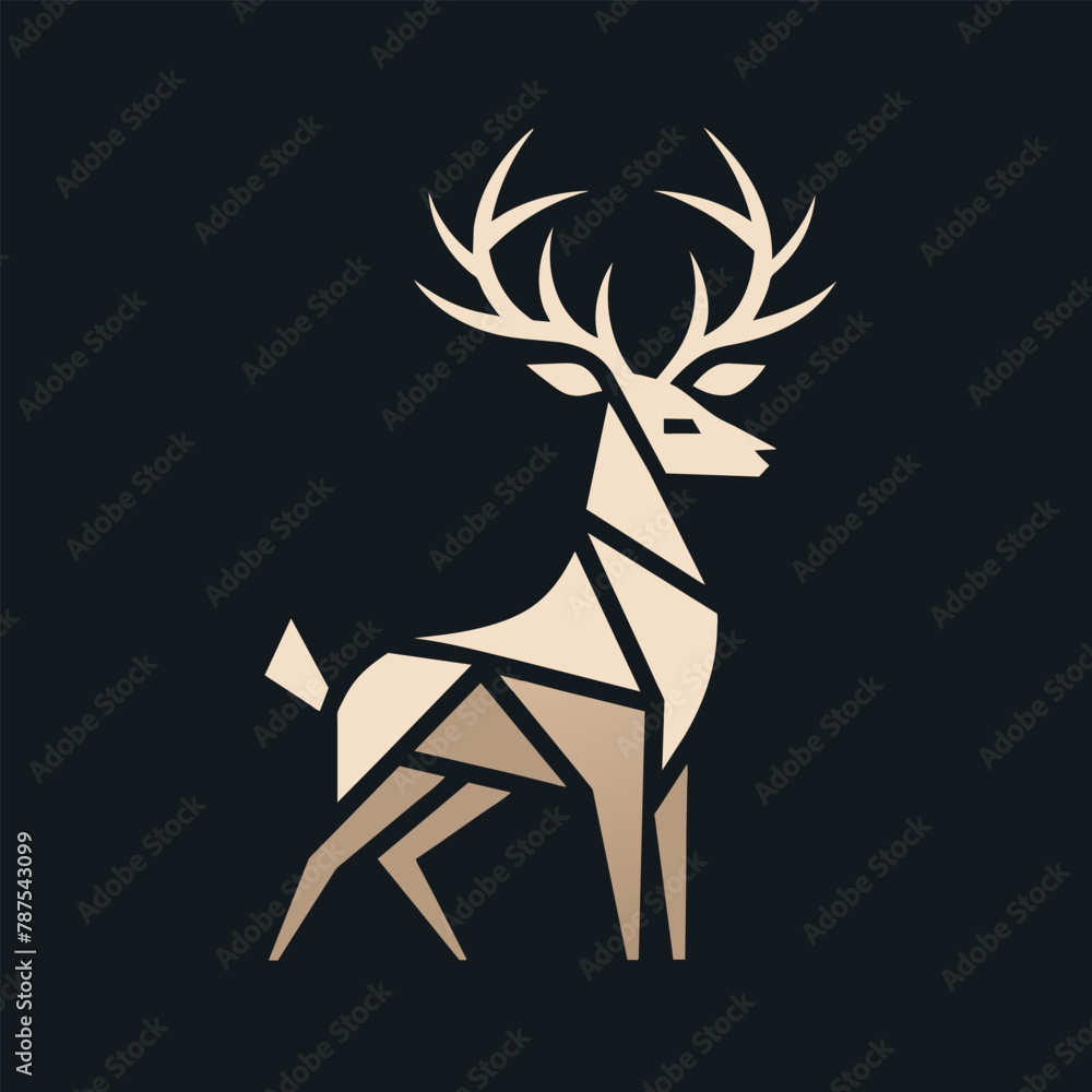 Poster a geometric deer created using triangles against a black background, combination of negative space a