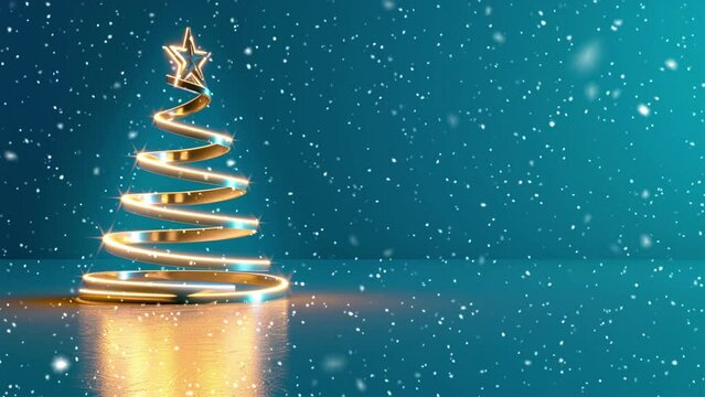Christmas tree. Falling snowflakes. Falling snowflakes effect. Looped snow. Minimalistic background. Minimalistic style. Generative AI.