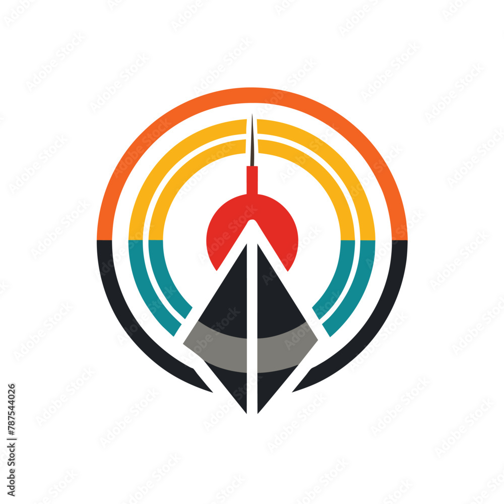 Poster a logo featuring a boat enclosed within a shape, create a design inspired by the concept of broadcas