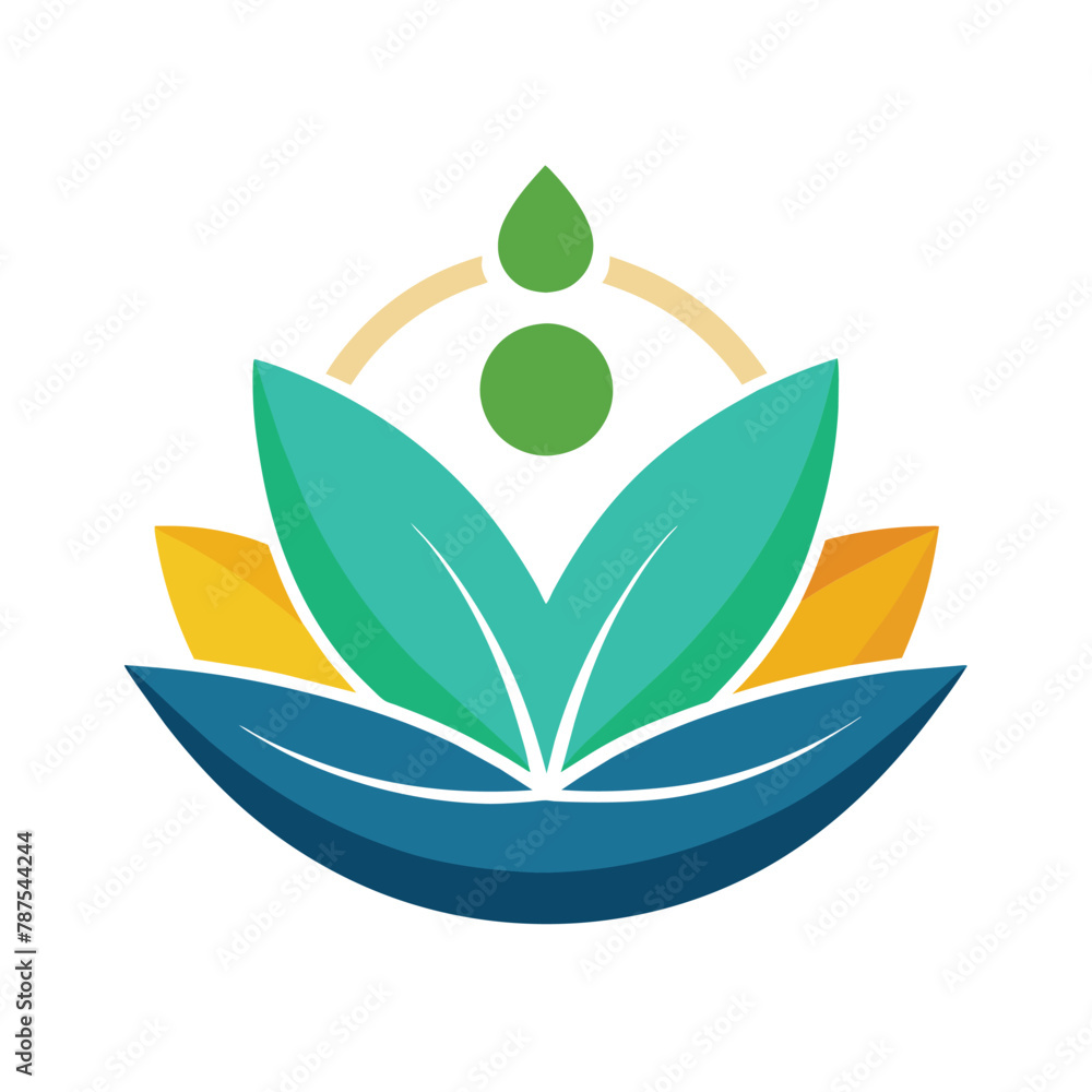 Poster a person standing on a green leaf, create a minimalistic design symbolizing health and wellness, usi