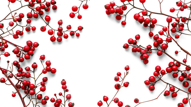 red winterberry with shadow, PNG with transparent background, no background collection set, Generative Ai	
