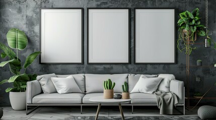 mock up poster frame in modern interior background