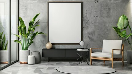 mock up poster frame in modern interior background