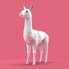 Fototapeta premium Modern geometric low poly design of a llama on a vivid pink background, showcasing a trendy polygonal art style.