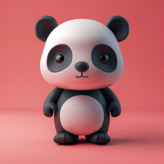 This image features a cute 3D panda character with big eyes and a playful expression, set against a bold red background.