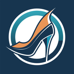 Obraz premium A high heeled shoe featuring a stylish orange and blue stripe, showcasing a modern and trendy design, Design a minimalist logo featuring a classic pair of high heels