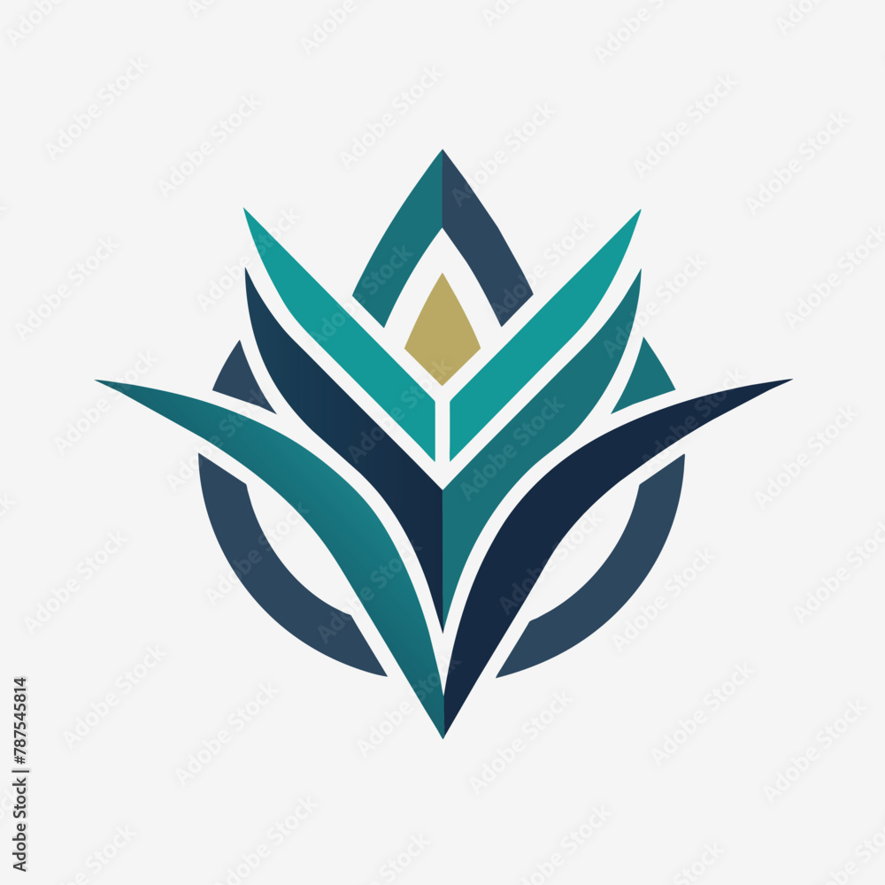 Poster blue and green logo with a leaf in the center, designed in a minimalist style, design a minimalist l