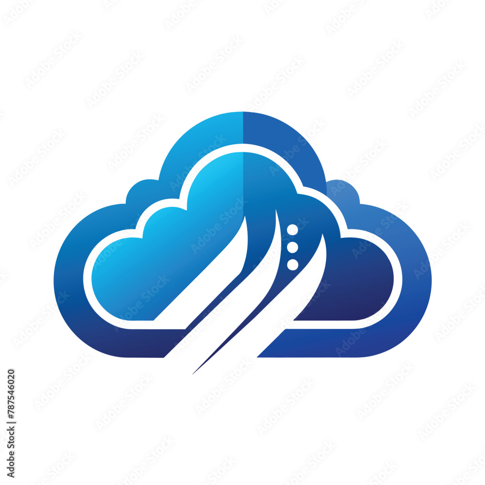 Poster a blue cloud featuring a pair of scissors, design a simple and sleek vector logo representing cloud 