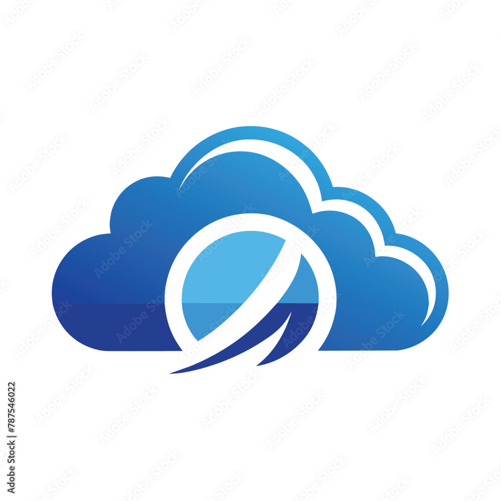 Poster a blue cloud shape with a ring on top, designed as a vector logo element, design a simple and sleek 