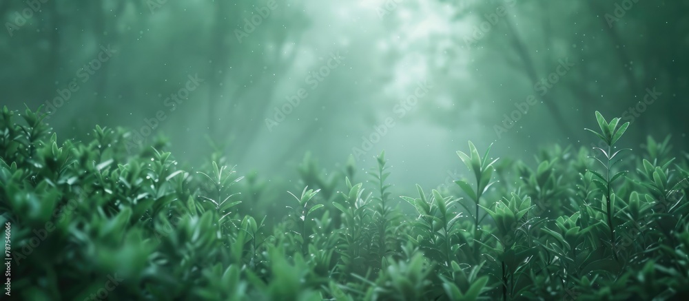 Poster Abstract natural backgrounds in the forest on a foggy morning.