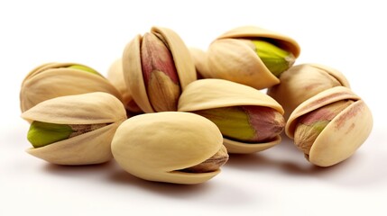 Pistachio nuts isolated on white background. Close up.