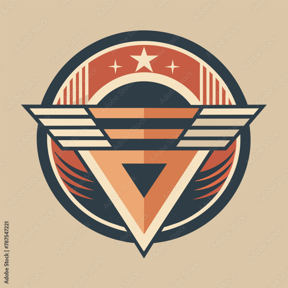 Poster a minimalist logo featuring a triangle shape with stars integrated into the design, develop a minima