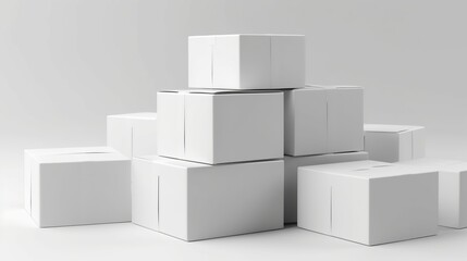 3d rendering of white boxes isolated on white background with soft shadows
