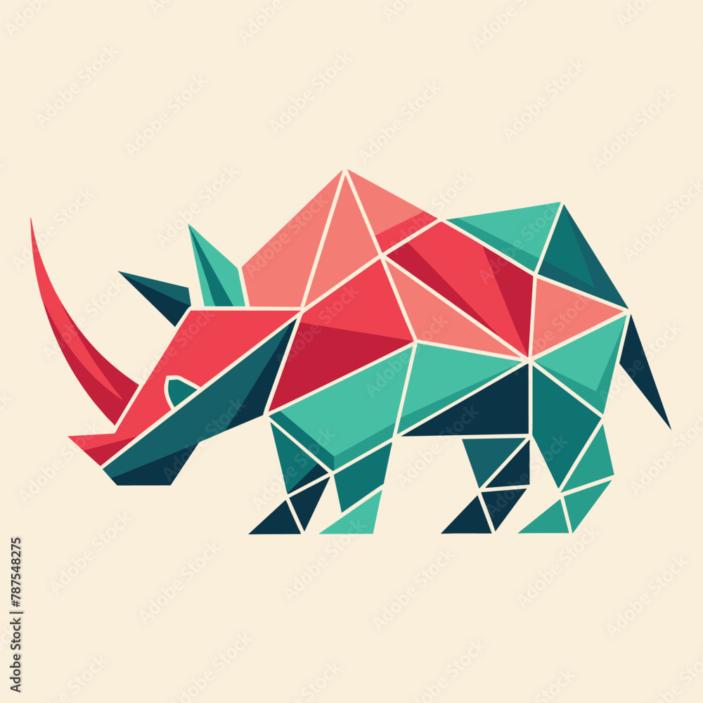 Wall mural The image depicts a rhinoceros composed entirely of geometric shapes in a creative and unique design, Explore geometric shapes to create a unique minimalist logo of a rhinoceros