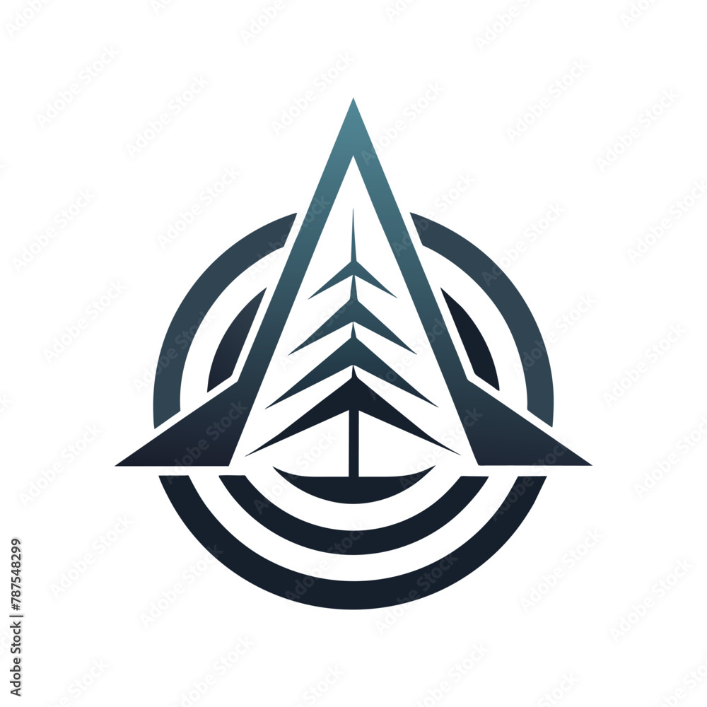 Poster tree inside triangle shape, minimalist design using monochromatic colors, explore the use of monochr