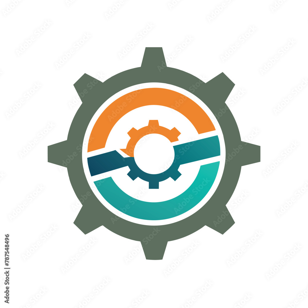 Poster a logo for a company featuring intricate gear wheels and cogs arranged in a symmetrical pattern, gea