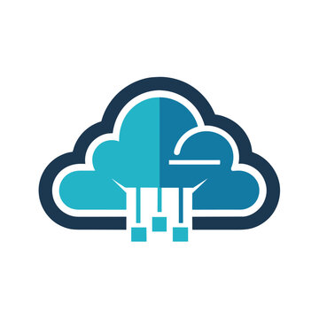 A cloud releasing rain droplets on a clear day, Generate a clean and modern logo for a cloud technology company