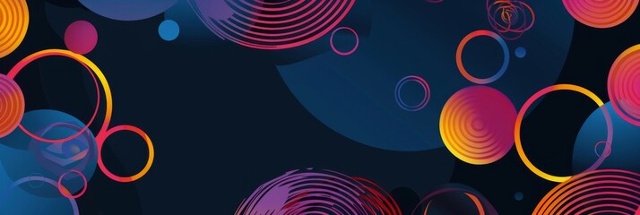 Dark blue background with colorful abstract shapes and circles for banner, poster or presentation design Generative AI