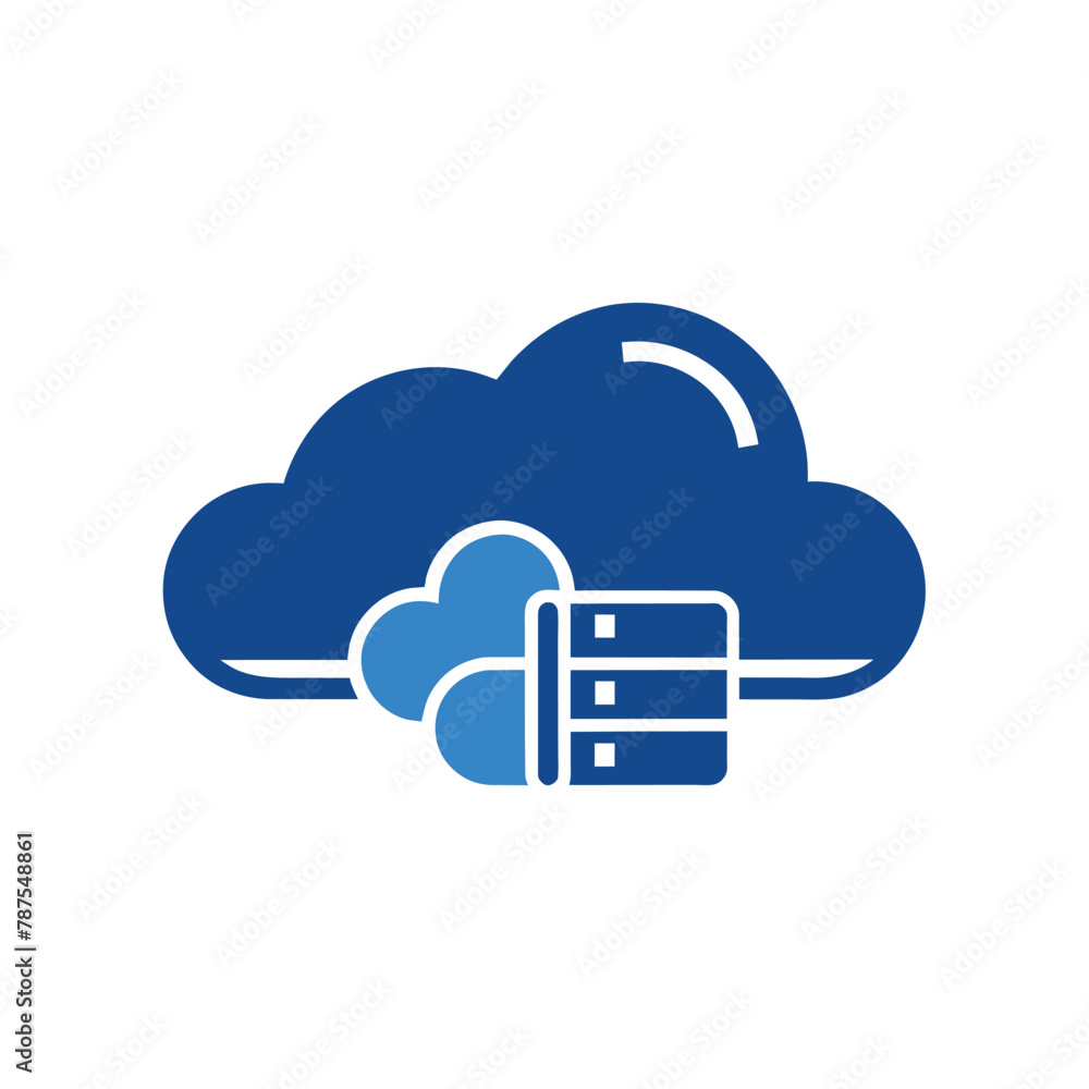 Poster a blue cloud hovering over a stack of books, generate a sleek and simple logo for a cloud computing 