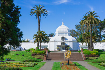 Golden Gate Park, San Francisco, California. The white domed building is the Conservatory of...