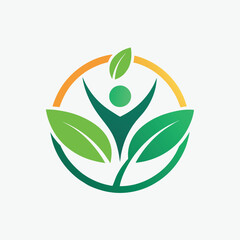 A modern, minimalist logo featuring a person inside a green leaf shape, Healthy lifestyle logo, minimalist simple modern vector logo design