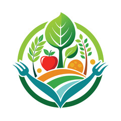A logo design for a healthy food company featuring green harvest fruits and vegetables, Healthy Nature food logo designs concept vector