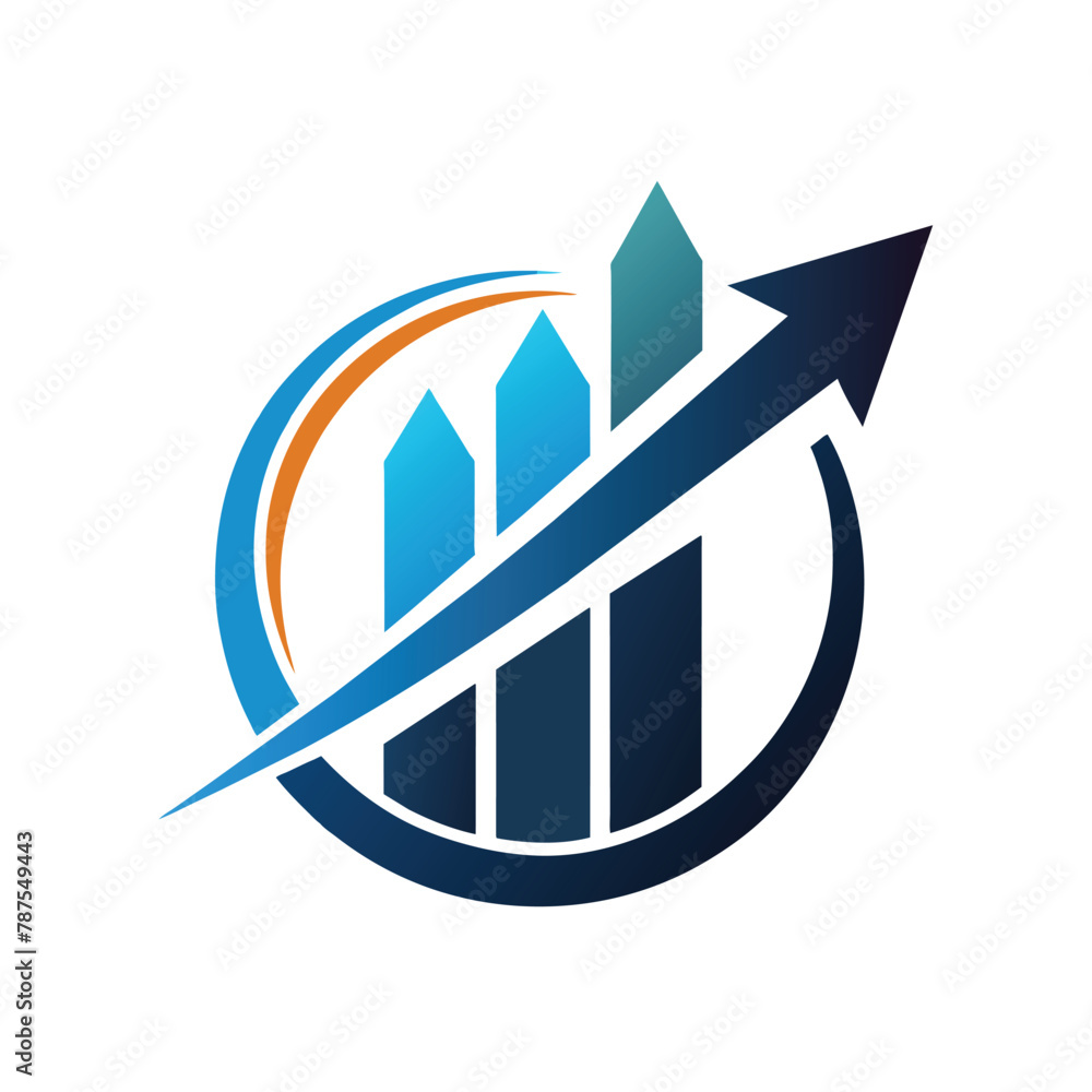 Aufkleber a blue and orange arrow enclosed within a circle, incorporate a simple arrow motif into a sleek and 