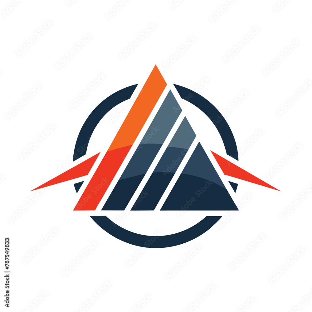 Poster a logo featuring a triangle with a centered arrow, designed with clean lines and negative space, log