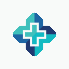 A minimalist logo featuring a blue and green color scheme with a prominent cross design, medical cross logo design icon template, minimalist simple modern vector logo design