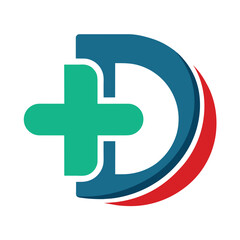 Fototapeta premium Logo design for a medical organization, featuring the letter D intertwined with a medical cross symbol, Medical logo, letter D with medical cross combination