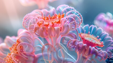 Colorful abstract 3D render of underwater-inspired holographic objects