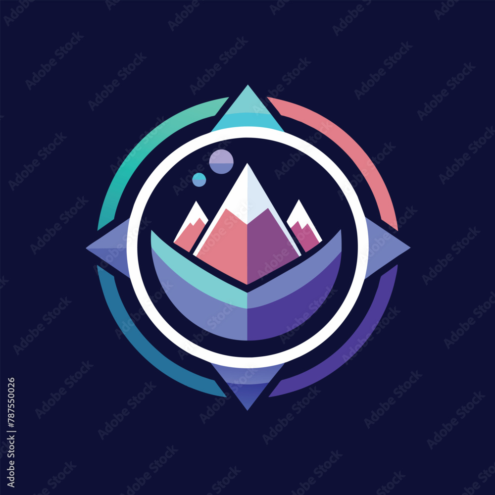 Poster a mountain icon enclosed within a circle, designed as a minimalist logo for user experience, minimal
