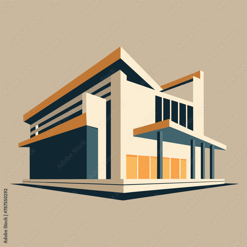 Poster a contemporary building featuring an abundance of windows in its design, modern architectural design