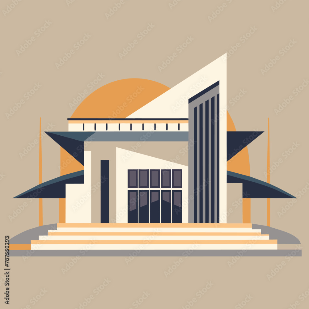Poster modern building with a clock mounted on the front exterior, showcasing sleek architectural design, m