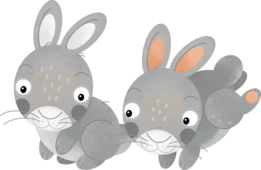 Selbstklebende Fototapeten cartoon scene rabbit hare bunny pair farm ranch animals family isolated background aillustration for children © agaes8080
