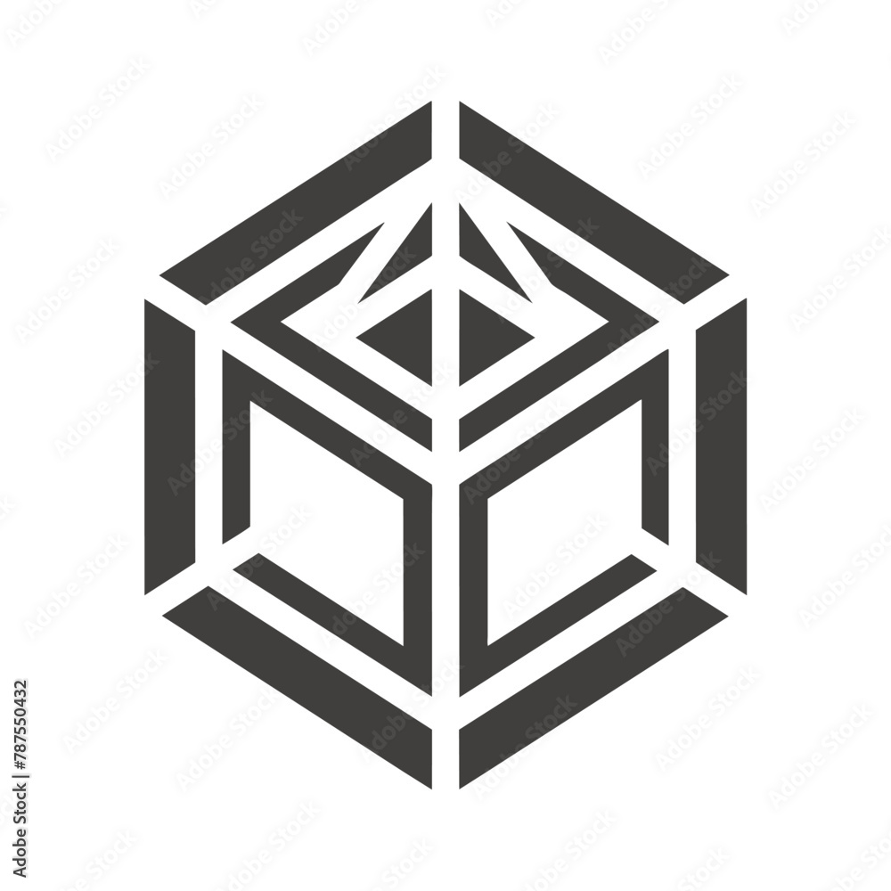 Aufkleber a graphic design of a cube in a monochrome color scheme, monochrome design incorporating geometric s