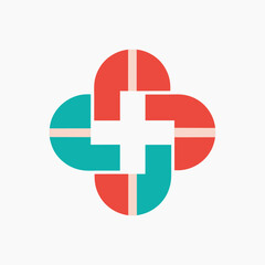 A cross positioned in the center of a circle, utilizing negative space creatively, Negative space used creatively to depict a medical cross in a minimalist logo