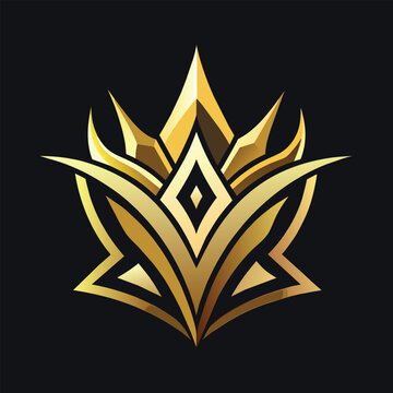 Gold crown logo symbol on a sleek black background, emphasizing luxury and elegance, Premium style abstract gold crown logo symbol
