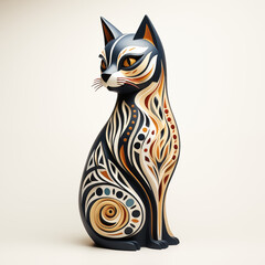Stylish and modern abstract cat design with intricate patterns on a soft beige background