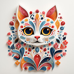Vibrant and intricate illustration of a cat with detailed floral patterns