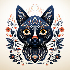 Decorative cat face with intricate floral patterns and elegant details