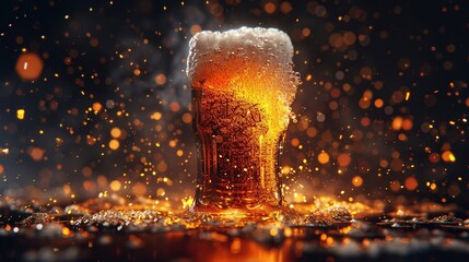 Refreshing beer in 3D glass - obrazy, fototapety, plakaty